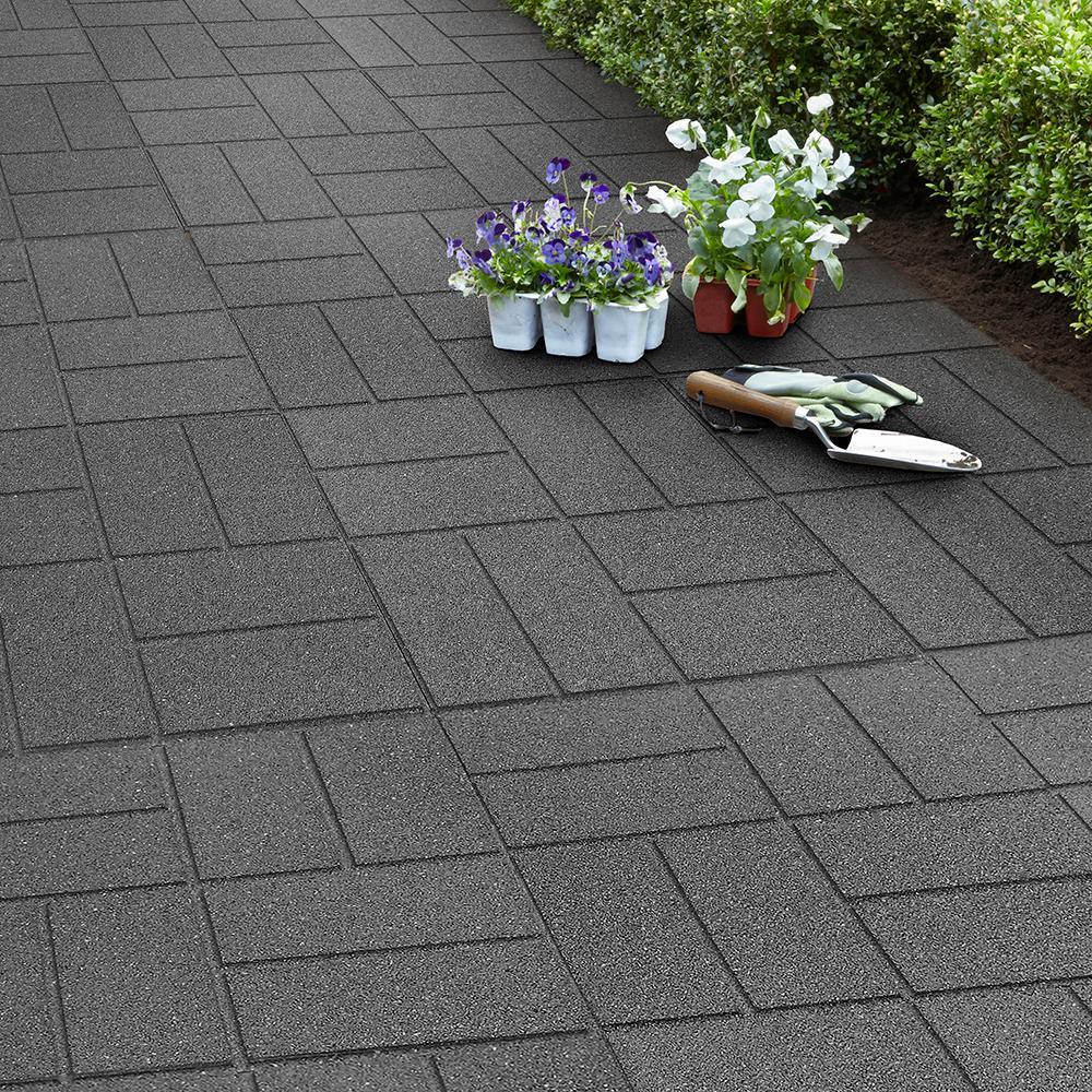 Reversible 16 in. x 16 in. x 0.75 in. Slate Brick Face/Flat Profile Rubber Paver - Super Arbor