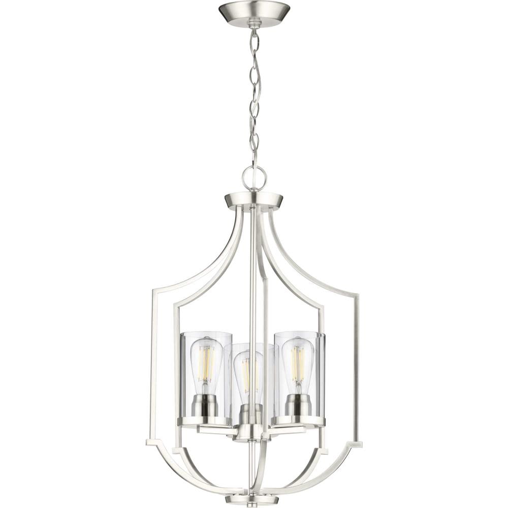 Progress Lighting Lassiter 3-Light Brushed Nickel Traditional Clear Glass Cylinder Medium Hanging Pendant Light