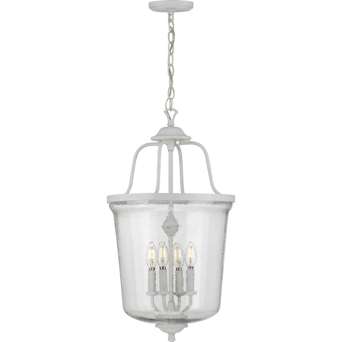 Progress Lighting Bowman 4-Light Cottage White Coastal Clear Glass Bell Medium Hanging Pendant Light
