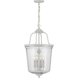 Progress Lighting Bowman 4-Light Cottage White Coastal Clear Glass Bell Medium Hanging Pendant Light