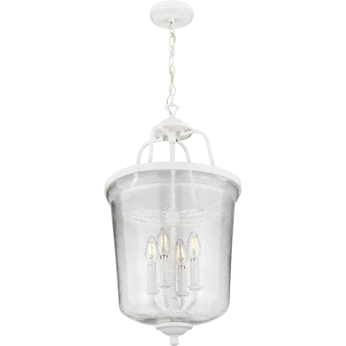 Progress Lighting Bowman 4-Light Cottage White Coastal Clear Glass Bell Medium Hanging Pendant Light