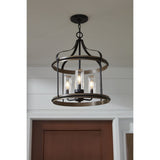 Progress Lighting Brenham 3-Light Matte Black Farmhouse Seeded Glass Cylinder Medium Indoor/Outdoor Hanging Pendant Light