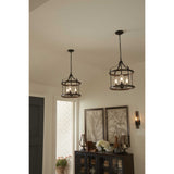 Progress Lighting Brenham 3-Light Matte Black Farmhouse Seeded Glass Cylinder Medium Indoor/Outdoor Hanging Pendant Light
