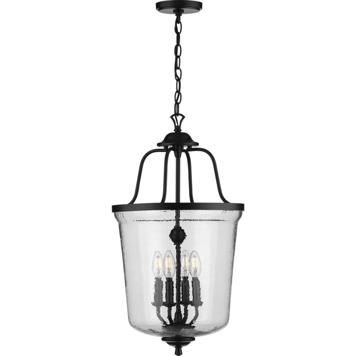 Progress Lighting Bowman 4-Light Matte Black Coastal Clear Glass Bell Medium Hanging Pendant Light