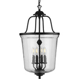 Progress Lighting Bowman 4-Light Matte Black Coastal Clear Glass Bell Medium Hanging Pendant Light