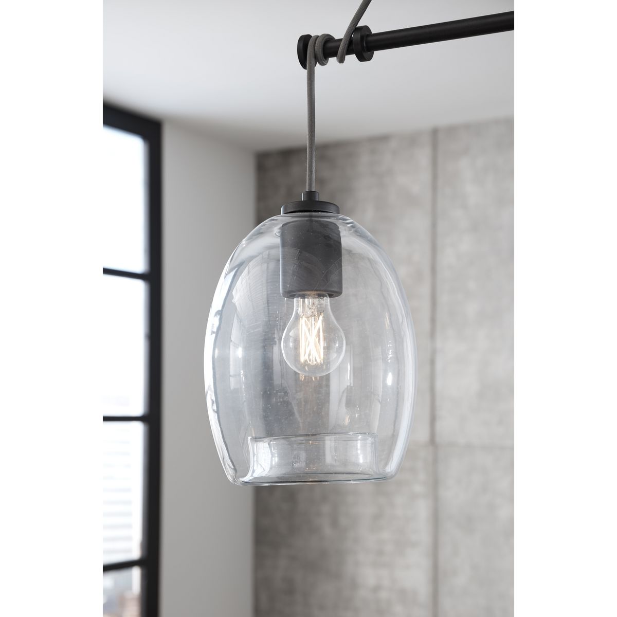 Progress Lighting Caisson 3-Light Graphite Bohemian/Global Clear Glass Globe Large Hanging Pendant Light