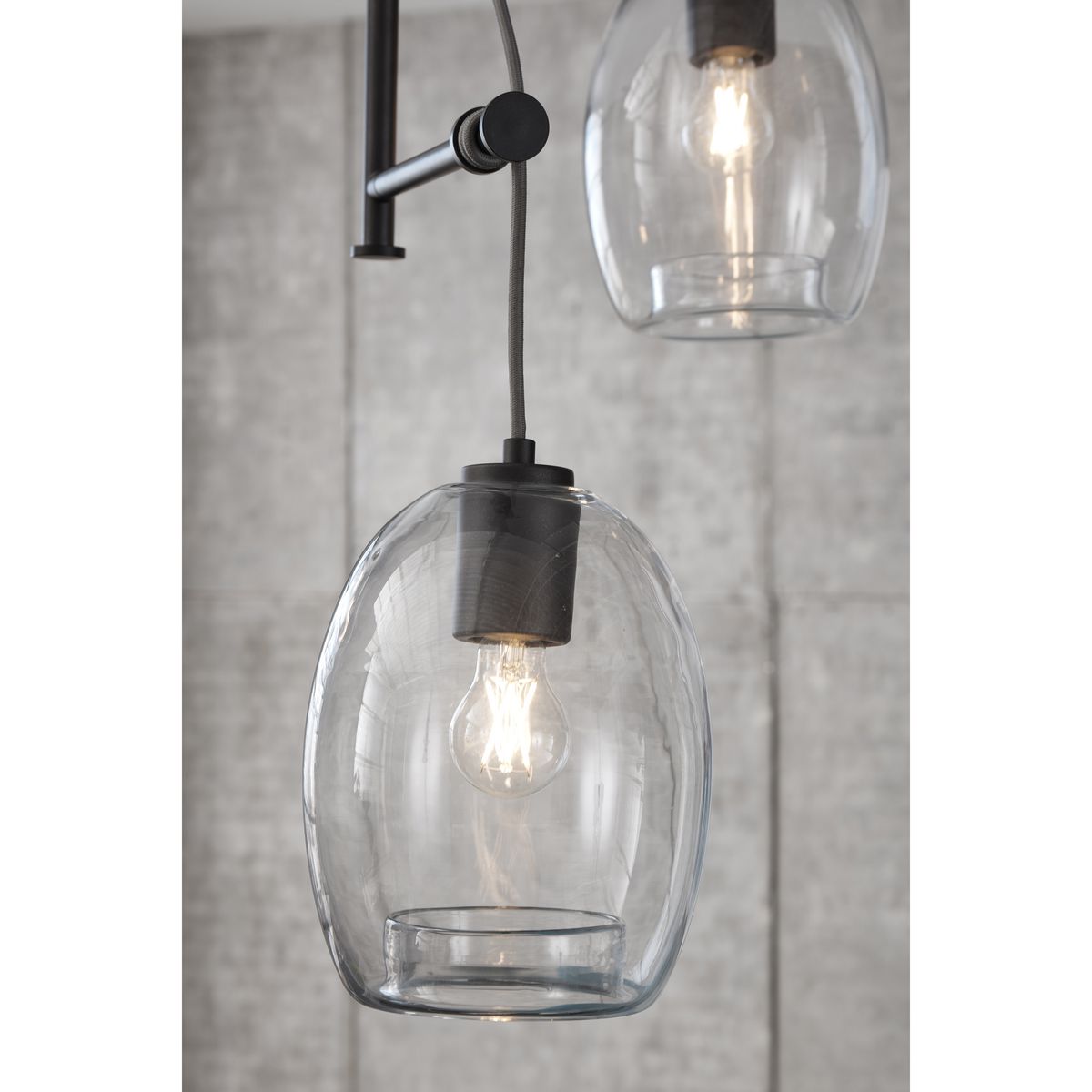 Progress Lighting Caisson 3-Light Graphite Bohemian/Global Clear Glass Globe Large Hanging Pendant Light