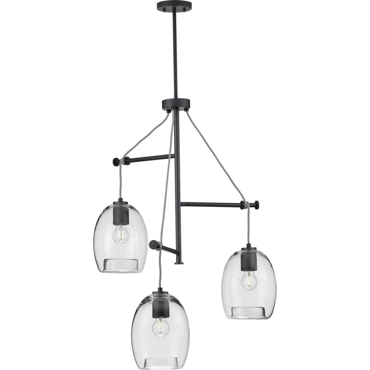 Progress Lighting Caisson 3-Light Graphite Bohemian/Global Clear Glass Globe Large Hanging Pendant Light