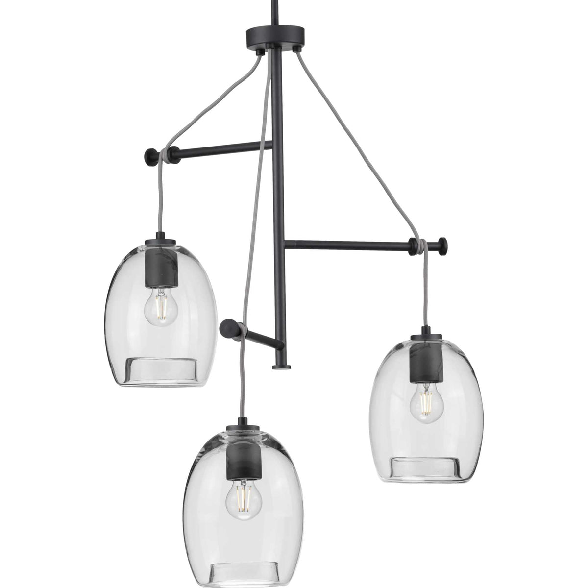 Progress Lighting Caisson 3-Light Graphite Bohemian/Global Clear Glass Globe Large Hanging Pendant Light