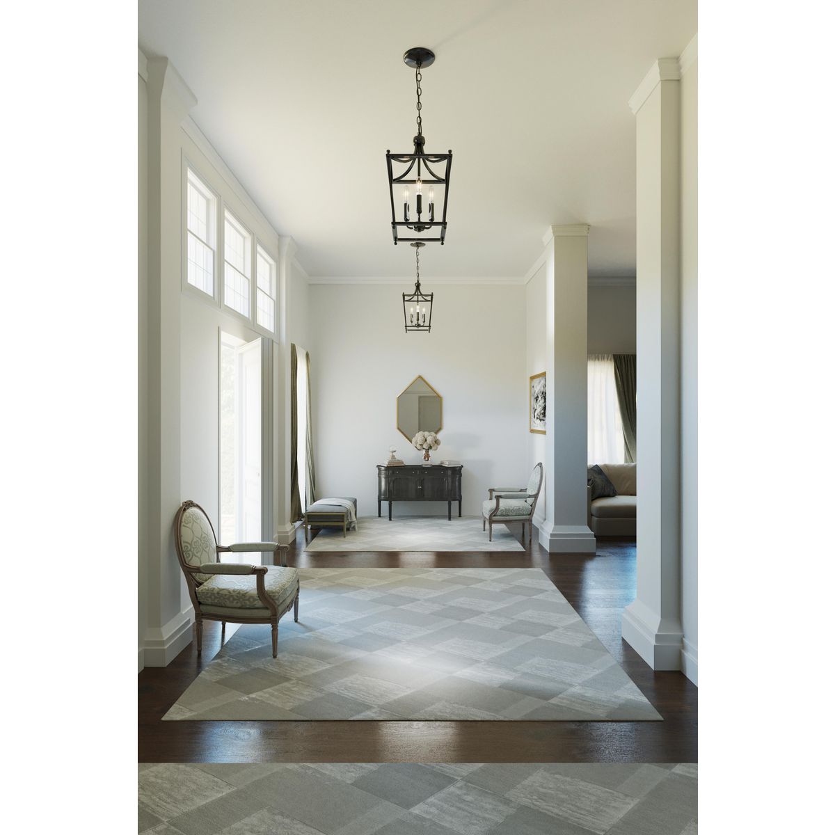 Progress Lighting Parkhurst 3-Light Matte Black Traditional Lantern Medium Hanging Pendant Light
