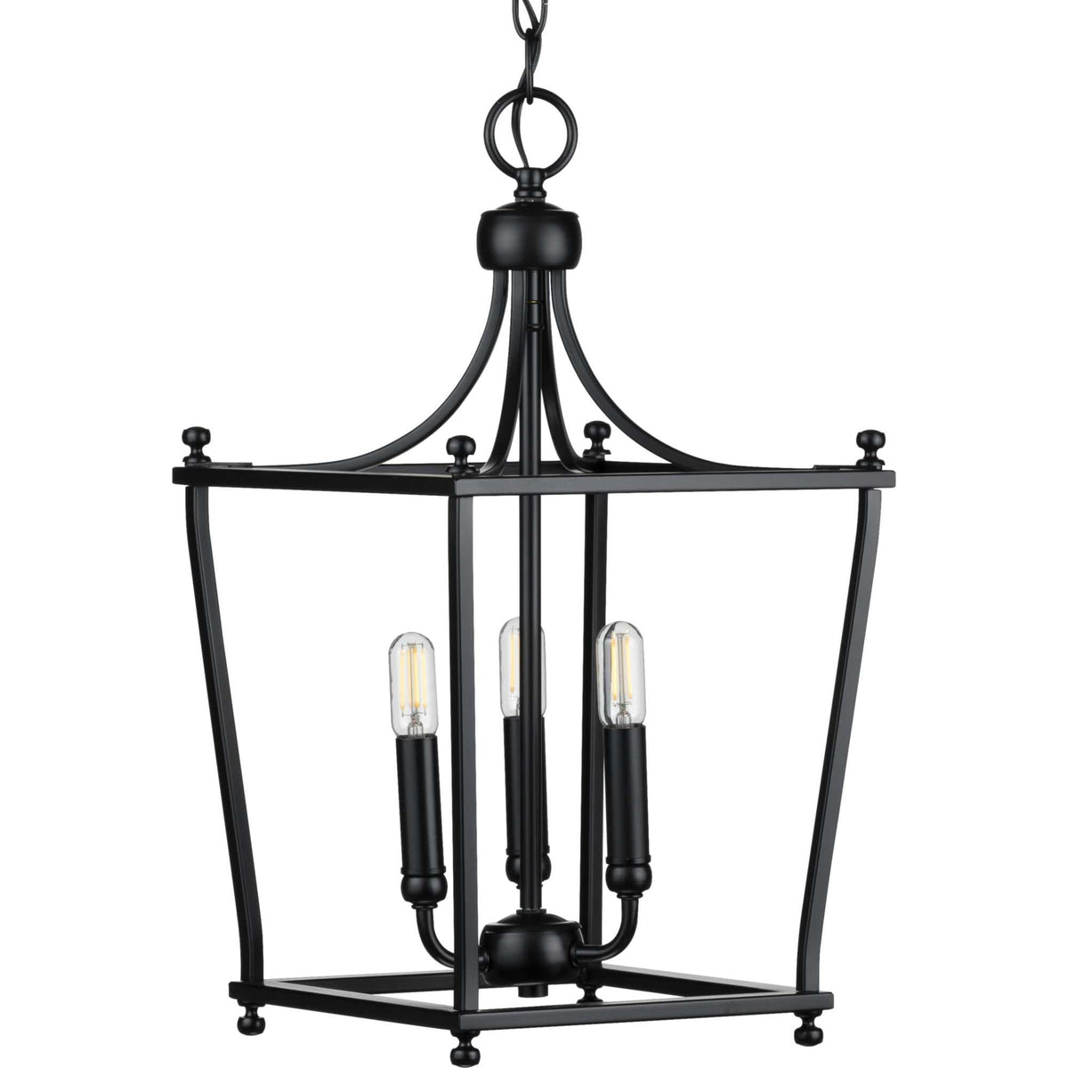 Progress Lighting Parkhurst 3-Light Matte Black Traditional Lantern Medium Hanging Pendant Light
