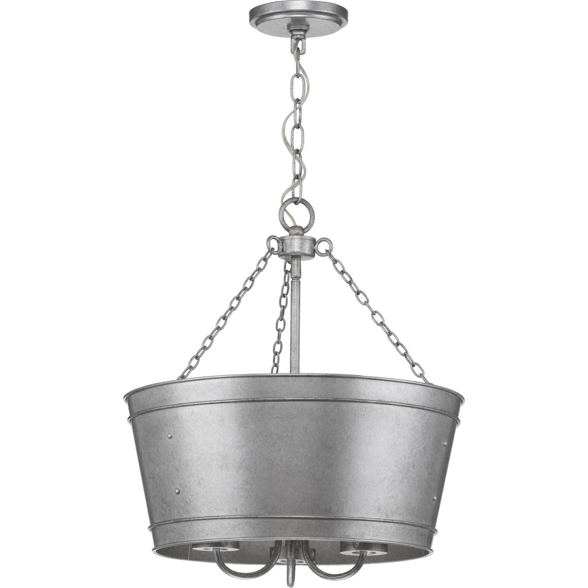 Progress Lighting Galveston 3-Light Galvanized Farmhouse Seeded Glass Cylinder Medium Hanging Pendant Light