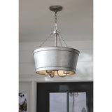 Progress Lighting Galveston 3-Light Galvanized Farmhouse Seeded Glass Cylinder Medium Hanging Pendant Light