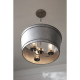 Progress Lighting Galveston 3-Light Galvanized Farmhouse Seeded Glass Cylinder Medium Hanging Pendant Light
