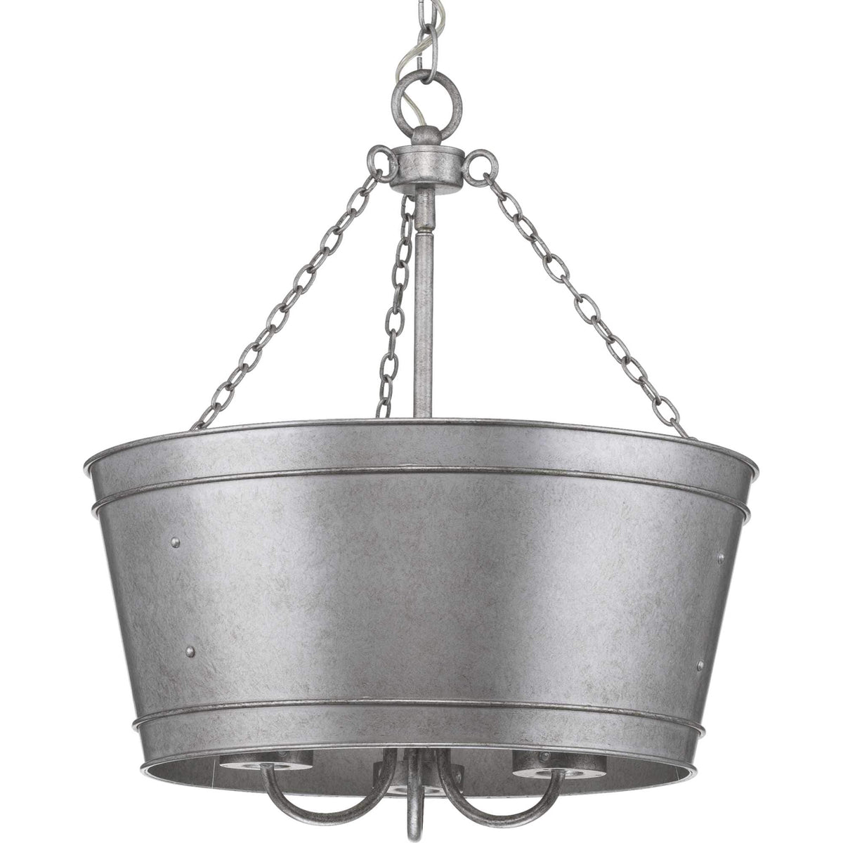 Progress Lighting Galveston 3-Light Galvanized Farmhouse Seeded Glass Cylinder Medium Hanging Pendant Light