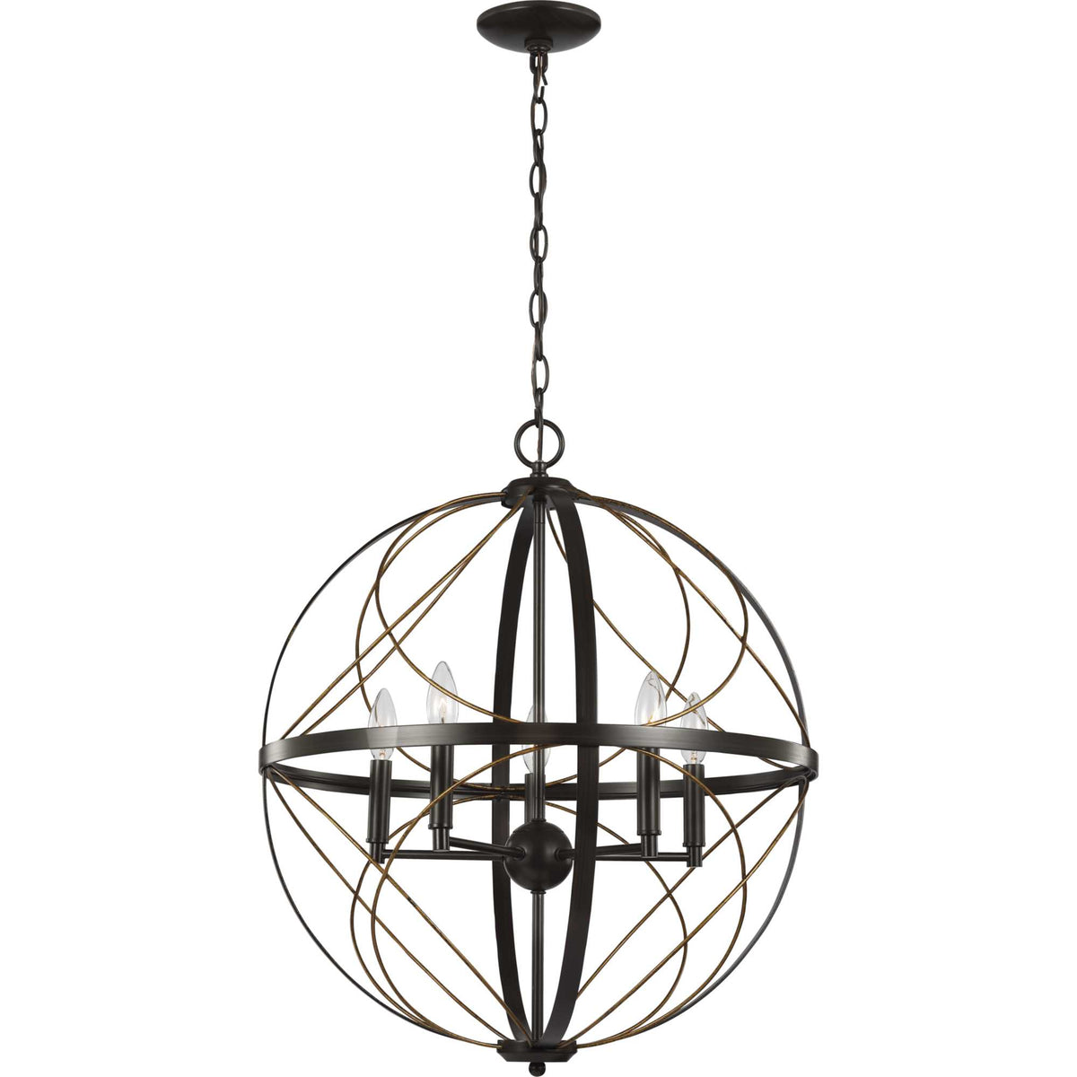 Progress Lighting Brandywine 5-Light Antique Bronze Transitional Globe Medium Hanging Pendant Light