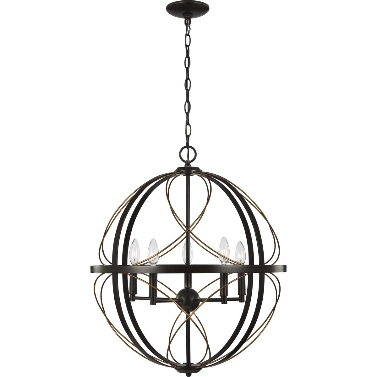 Progress Lighting Brandywine 5-Light Antique Bronze Transitional Globe Medium Hanging Pendant Light