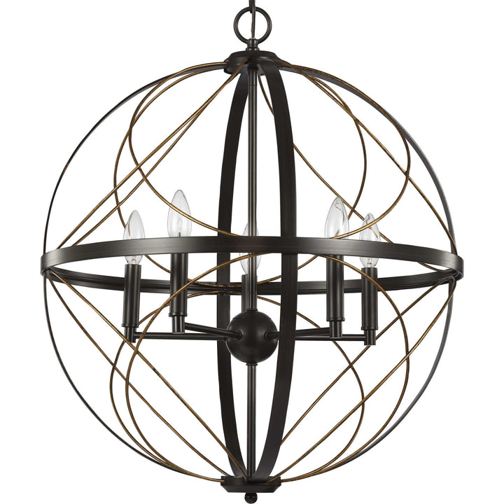 Progress Lighting Brandywine 5-Light Antique Bronze Transitional Globe Medium Hanging Pendant Light
