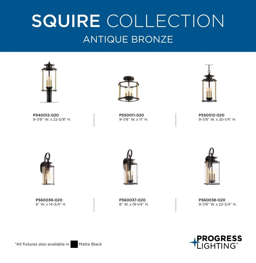 Progress Lighting Squire 3-Light Antique Bronze Traditional Clear Glass Lantern Mini Indoor/Outdoor Hanging Pendant Light