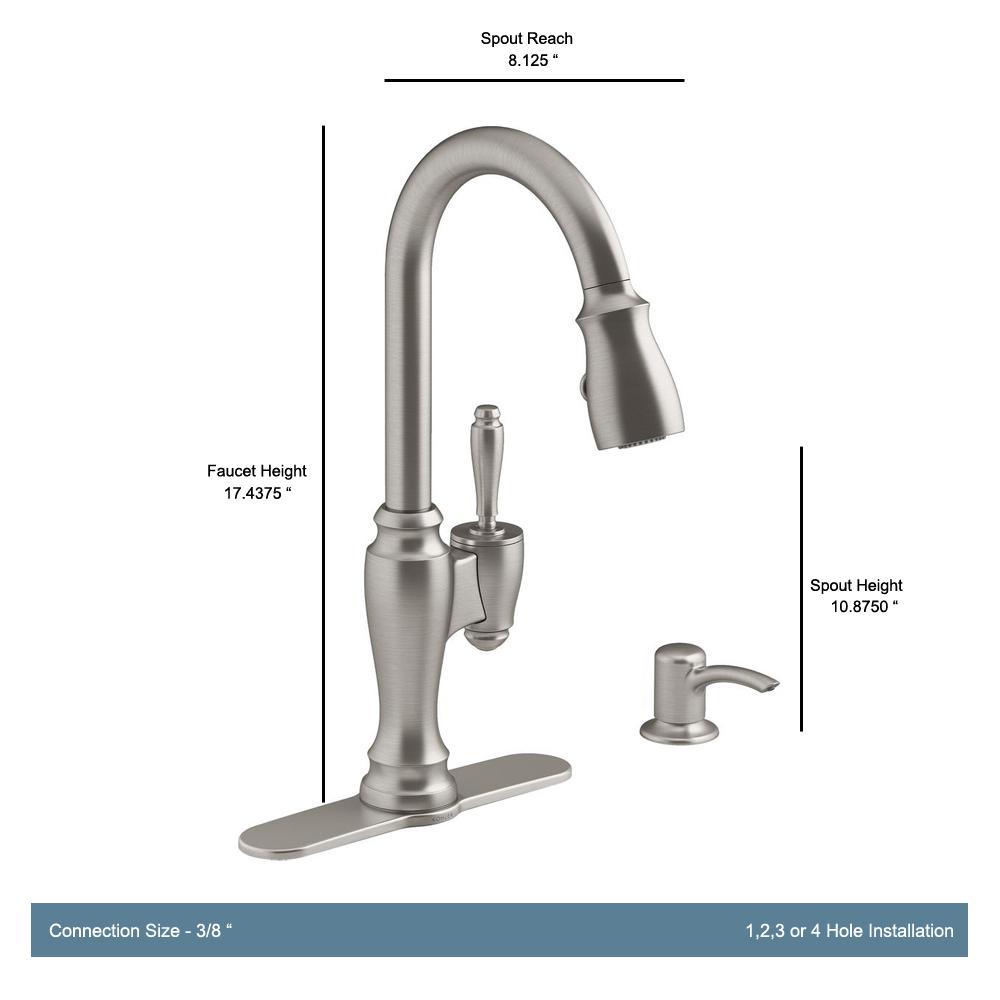 Arsdale Single-Handle Pull-Down Sprayer Kitchen Faucet with Soap/Lotion Dispenser in Vibrant Stainless - Super Arbor