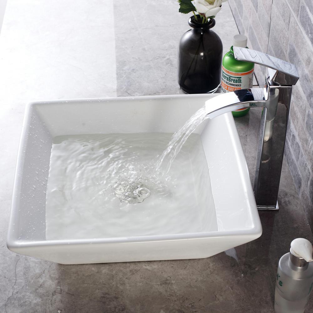 16 in. x 16 in. x 5 in. Vessel Sink in White Bathroom Ceramic Square Porcelain Sink - Super Arbor