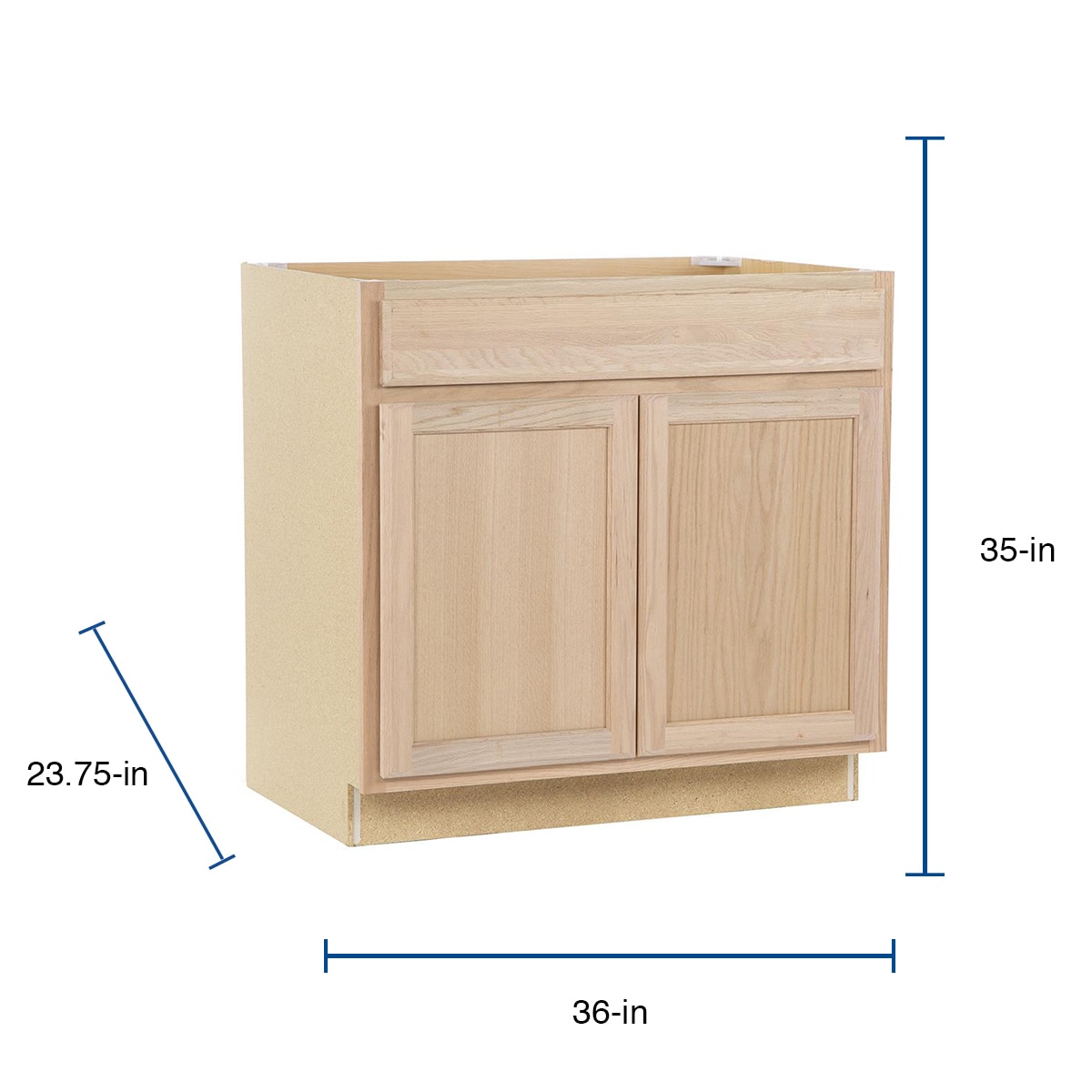 Project Source Oak Brook 36-in W x 35-in H x 23.75-in D Natural Unfinished Oak 1-Drawer Base Fully Assembled Cabinet (Flat Panel Square Style)