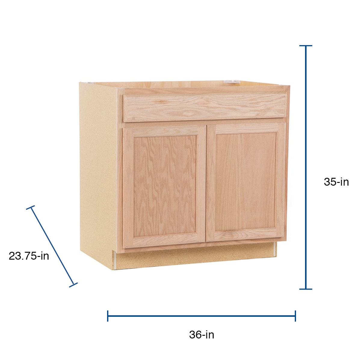 Project Source Oak Brook 36-in W x 35-in H x 23.75-in D Unfinished Oak Sink Base Cabinet, Fully Assembled