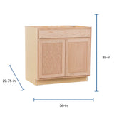 Project Source Oak Brook 36-in W x 35-in H x 23.75-in D Unfinished Oak Sink Base Cabinet, Fully Assembled