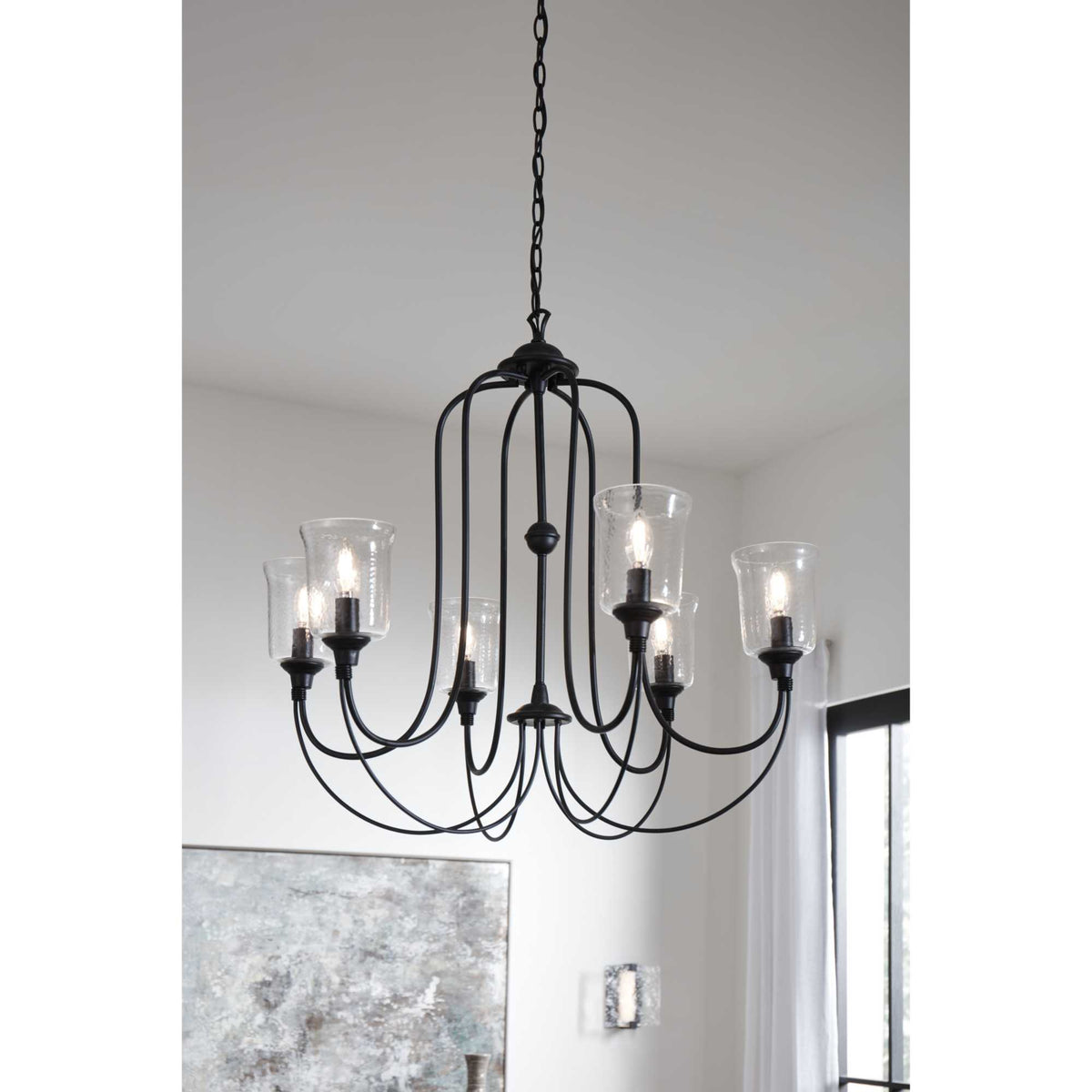 Progress Lighting Bowman 6-Light Matte Black Coastal Chandelier