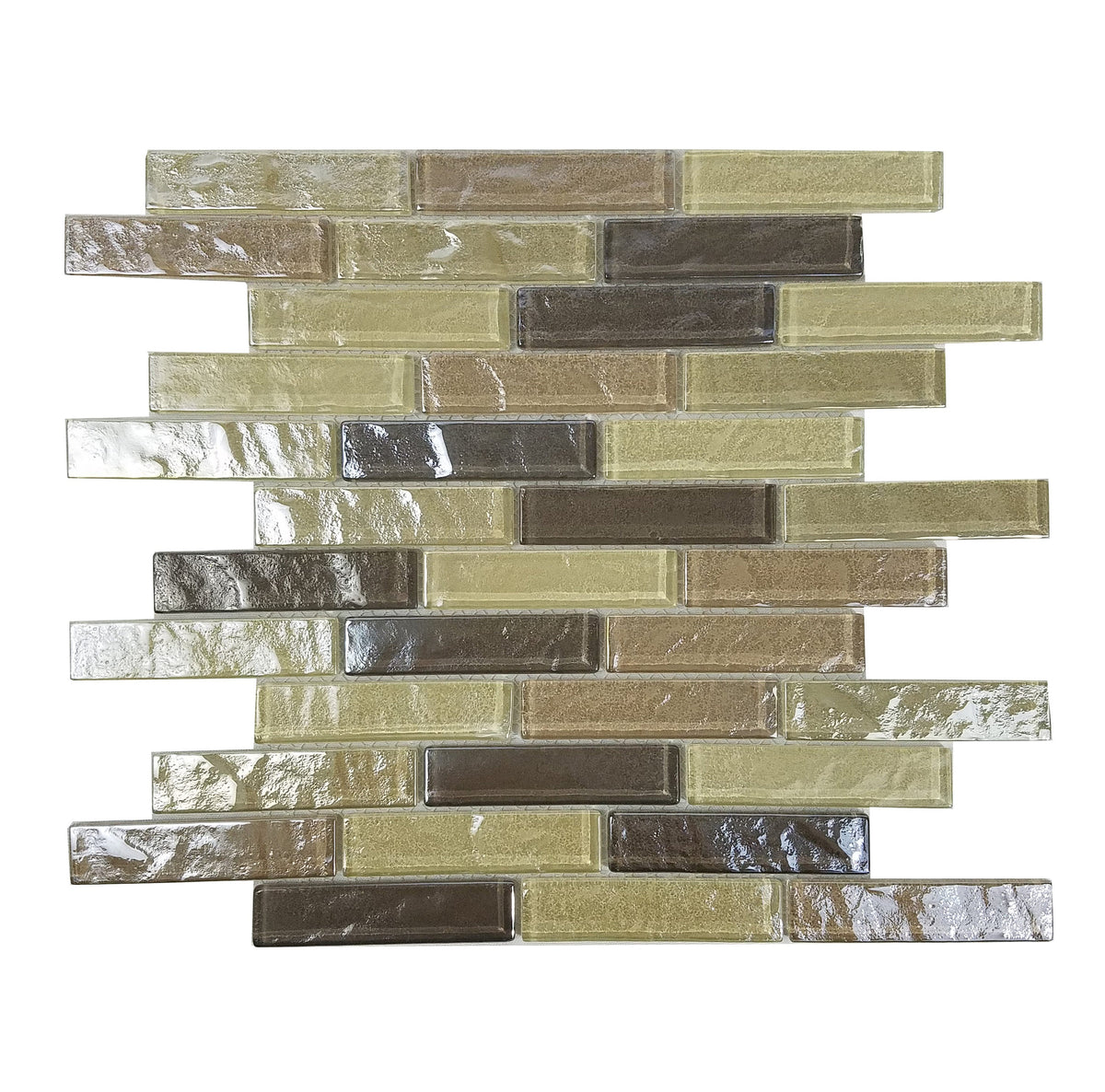 Abolos Swimming Pool Cream and Brown Textured 12-in x 12-in Glossy Glass Brick look Mosaic Wall Tile product image