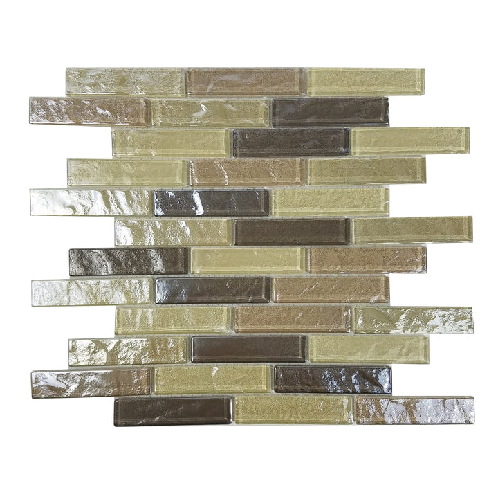 Abolos Swimming Pool Cream and Brown Textured 12-in x 12-in Glossy Glass Brick look Mosaic Wall Tile product image