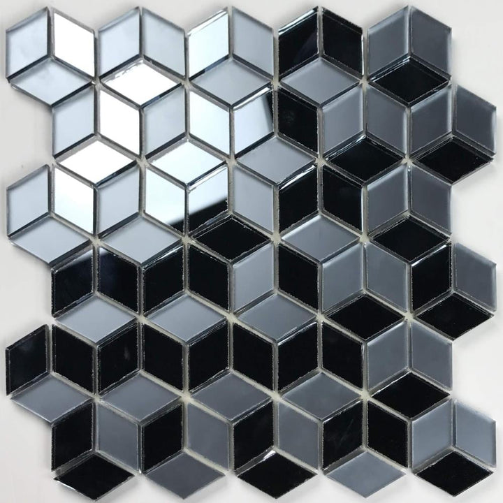 Abolos Musico Graphite blue 12-in x 12-in Multi-finish Glass Patterned Diamond Peel and stick Mosaic Wall Tile product image