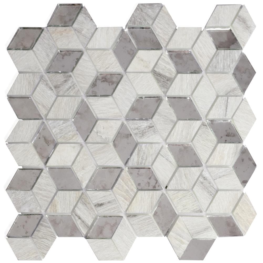 Abolos Musico Crema antique beige/multifinish 12-in x 12-in Multi-finish Glass Wood look Diamond Peel and stick Mosaic Wall Tile product image