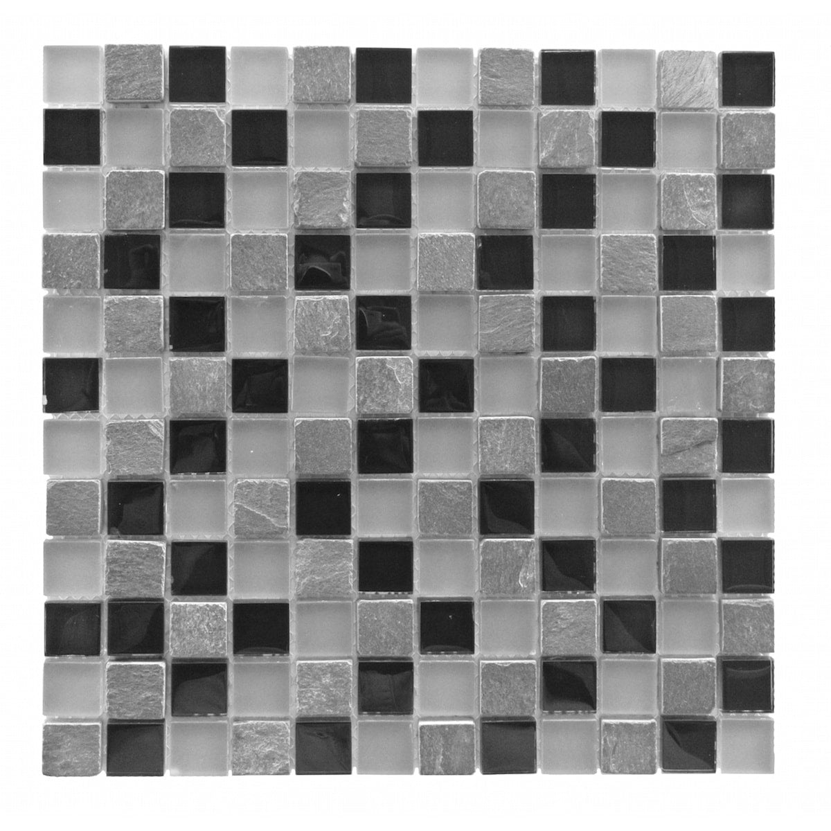 Abolos Classic Design Gray Black/Glossy and honed 12-in x 12-in Multi-finish Glass Patterned Mosaic Wall Tile product image