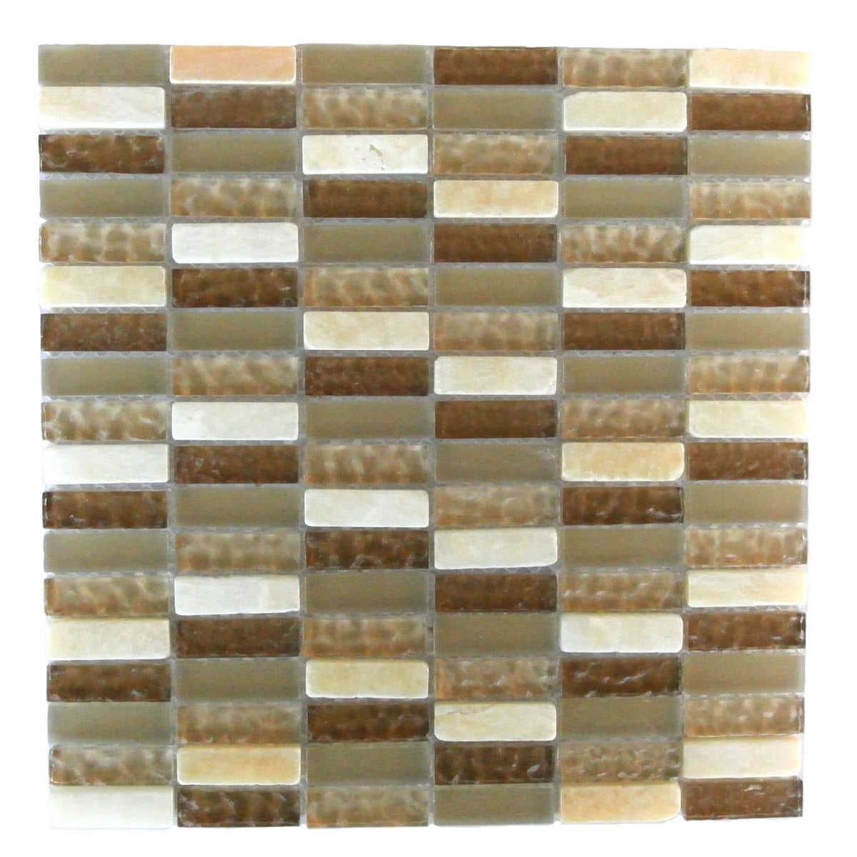 Abolos Quartz Ivory and cream/glossy and honed 12-in x 12-in Multi-finish Glass Patterned Mosaic Wall Tile product image