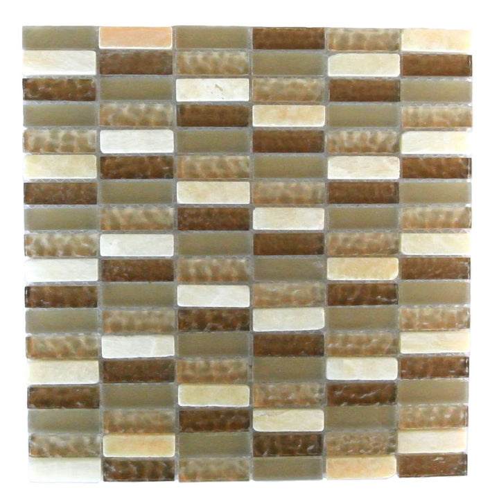 Abolos Quartz Ivory and cream/glossy and honed 12-in x 12-in Multi-finish Glass Patterned Mosaic Wall Tile product image