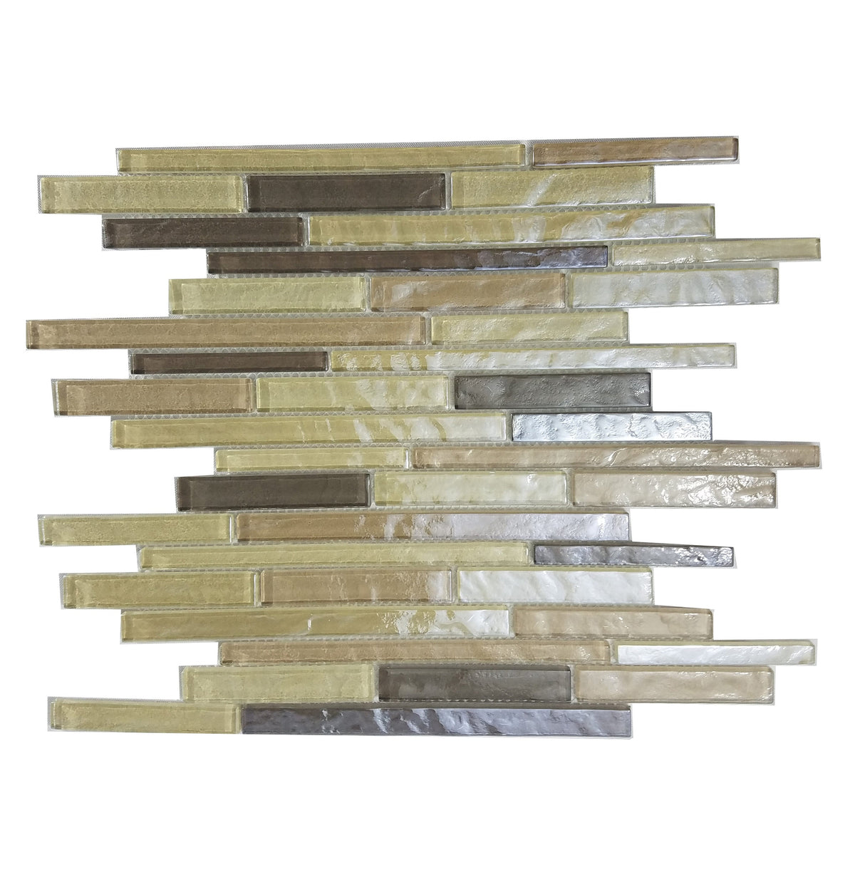 Abolos Swimming Pool Beige and Brown textured 12-in x 12-in Glossy Glass Brick look Linear Mosaic Wall Tile product image