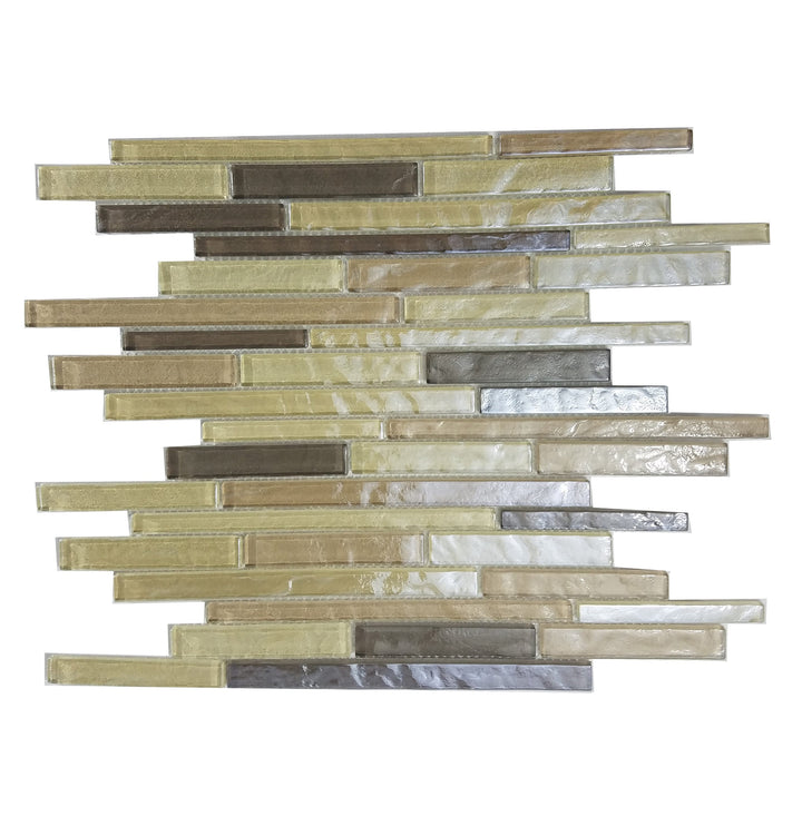 Abolos Swimming Pool Beige and Brown textured 12-in x 12-in Glossy Glass Brick look Linear Mosaic Wall Tile product image