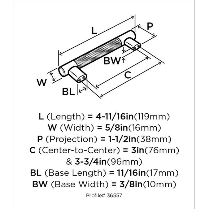 Amerock Esquire 3-in or 3-3/4-in (76Mm or 96mm) Center to Center Dual Mount Cylindrical Bar Drawer Pull