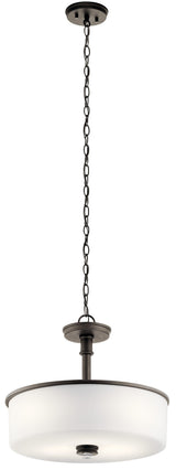 Kichler Joelson 3-Light Olde Bronze Transitional Etched Glass Drum LED Medium Hanging Pendant Light