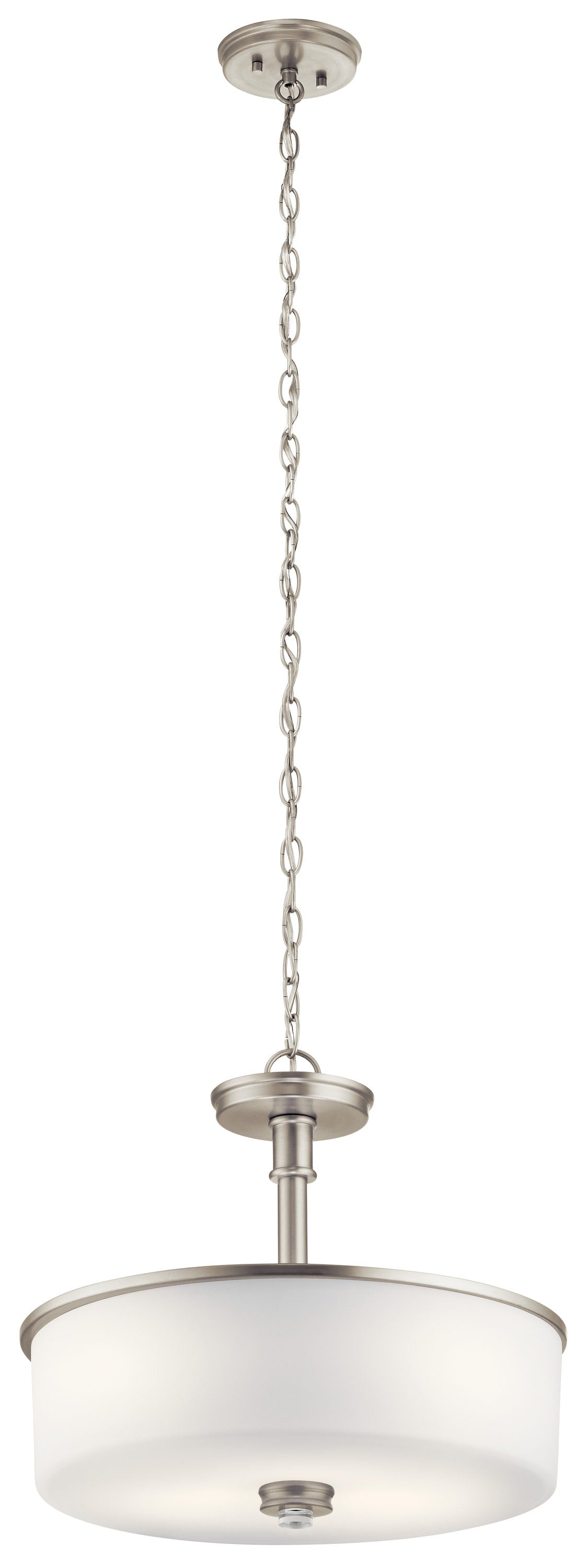 Kichler Joelson 3-Light Brushed Nickel Transitional Etched Glass Drum LED Medium Hanging Pendant Light