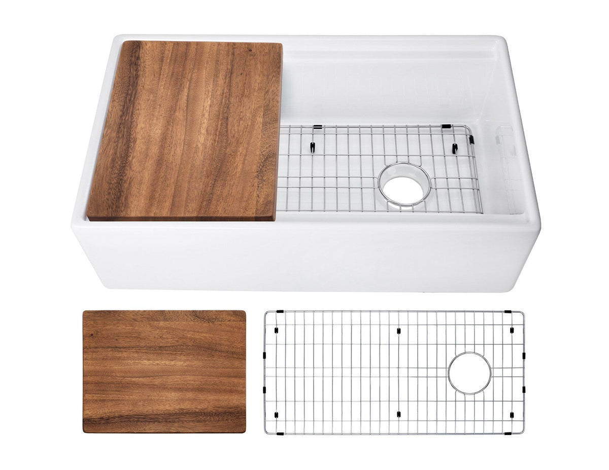 Superior Sinks 33-in x 19-in White Fireclay Single Bowl Tall Apron-Front Undermount Workstation Farmhouse Kitchen Sink, SPFC33LDGX