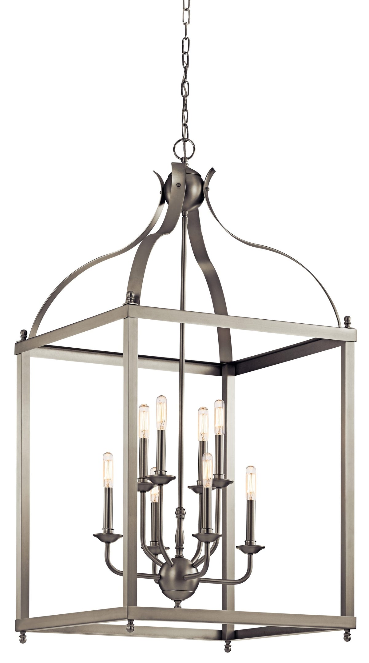 Kichler Larkin 8-Light Brushed Nickel Transitional Lantern Large Hanging Pendant Light