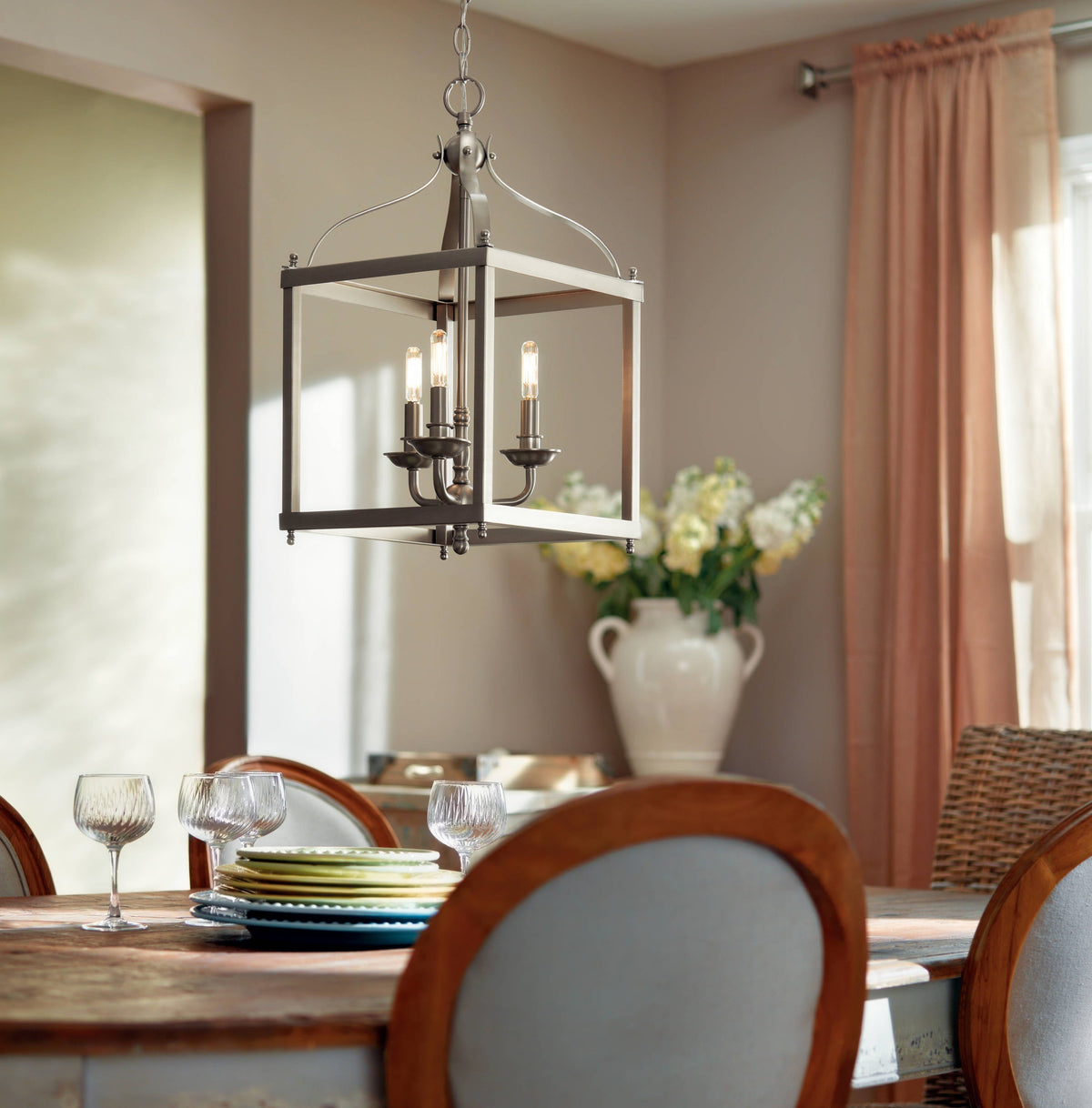 Kichler Larkin 3-Light Brushed Nickel Transitional Lantern Medium Hanging Pendant Light