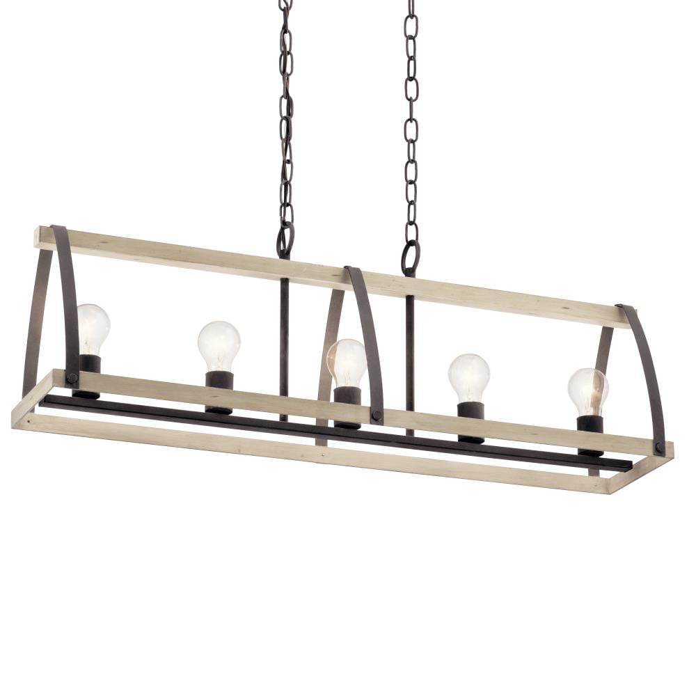 Kichler Gartin 5-Light Weathered Zinc Transitional Linear Large Hanging Kitchen Island Light