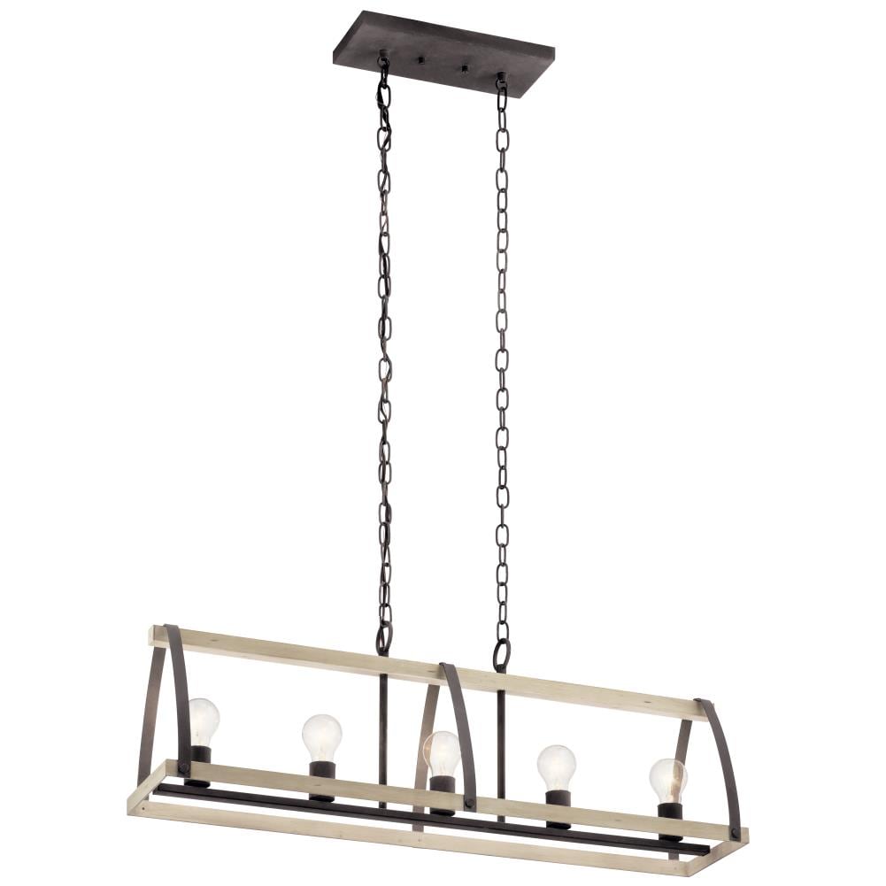 Kichler Gartin 5-Light Weathered Zinc Transitional Linear Large Hanging Kitchen Island Light