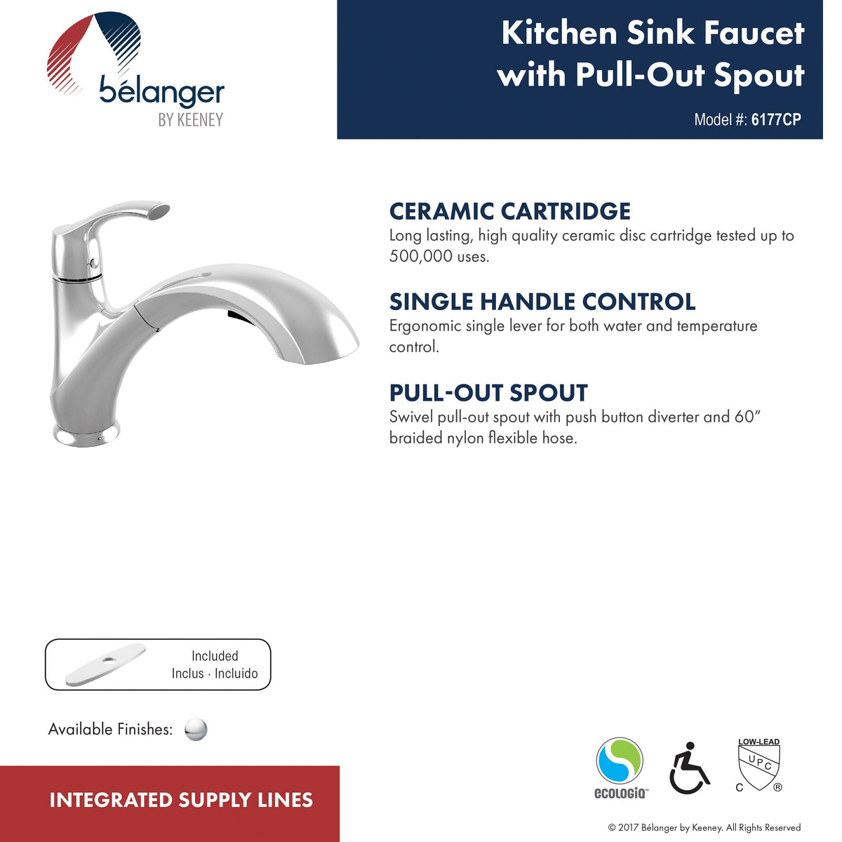 Keeney Polished Chrome 1-Handle Deck-Mount Pull-Down Kitchen Faucet with Deck Plate