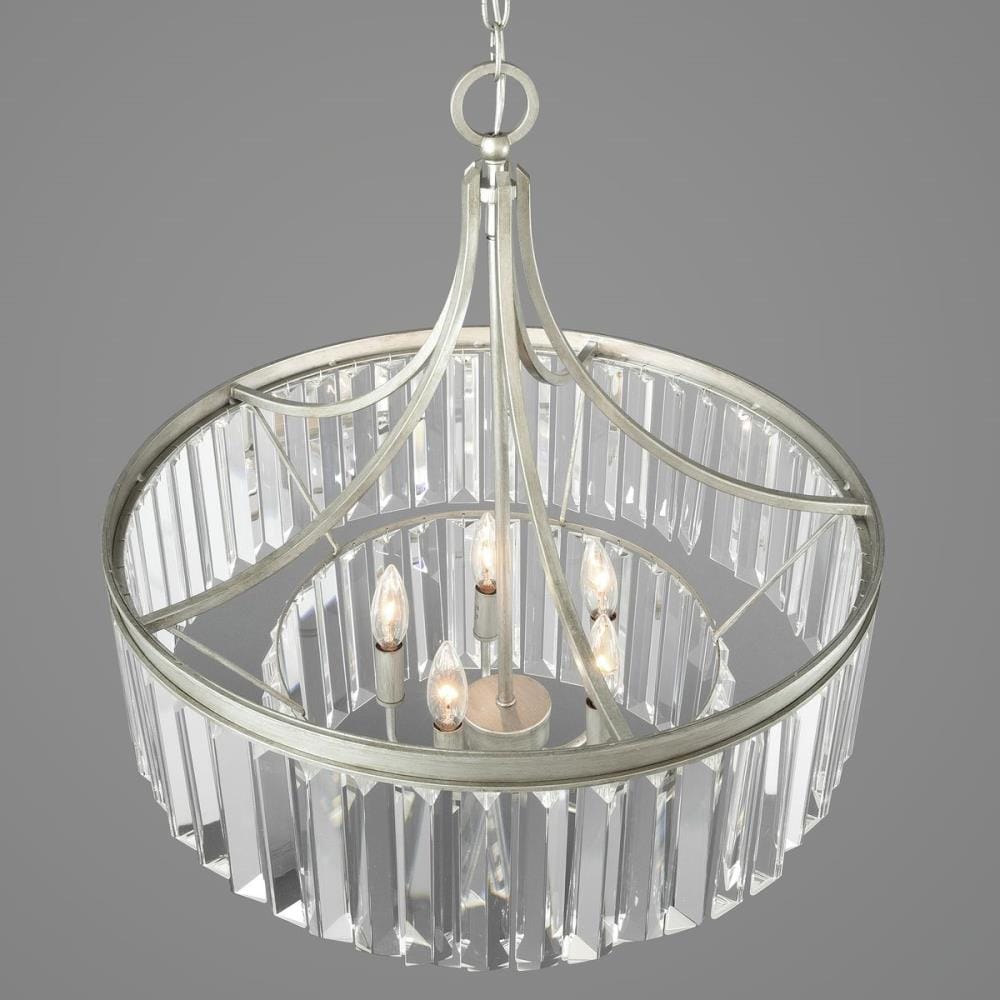 Progress Lighting Glimmer 5-Light Silver Ridge Traditional Clear Glass Drum Large Hanging Pendant Light
