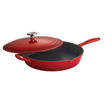 Gourmet 12 in. Porcelain-Enameled Cast Iron Skillet in Gradated Red with Lid