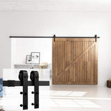 12 ft./144 in. Black Bent Strap Sliding Barn Door Track and Hardware Kit for Single Door with Floor Guide - Super Arbor